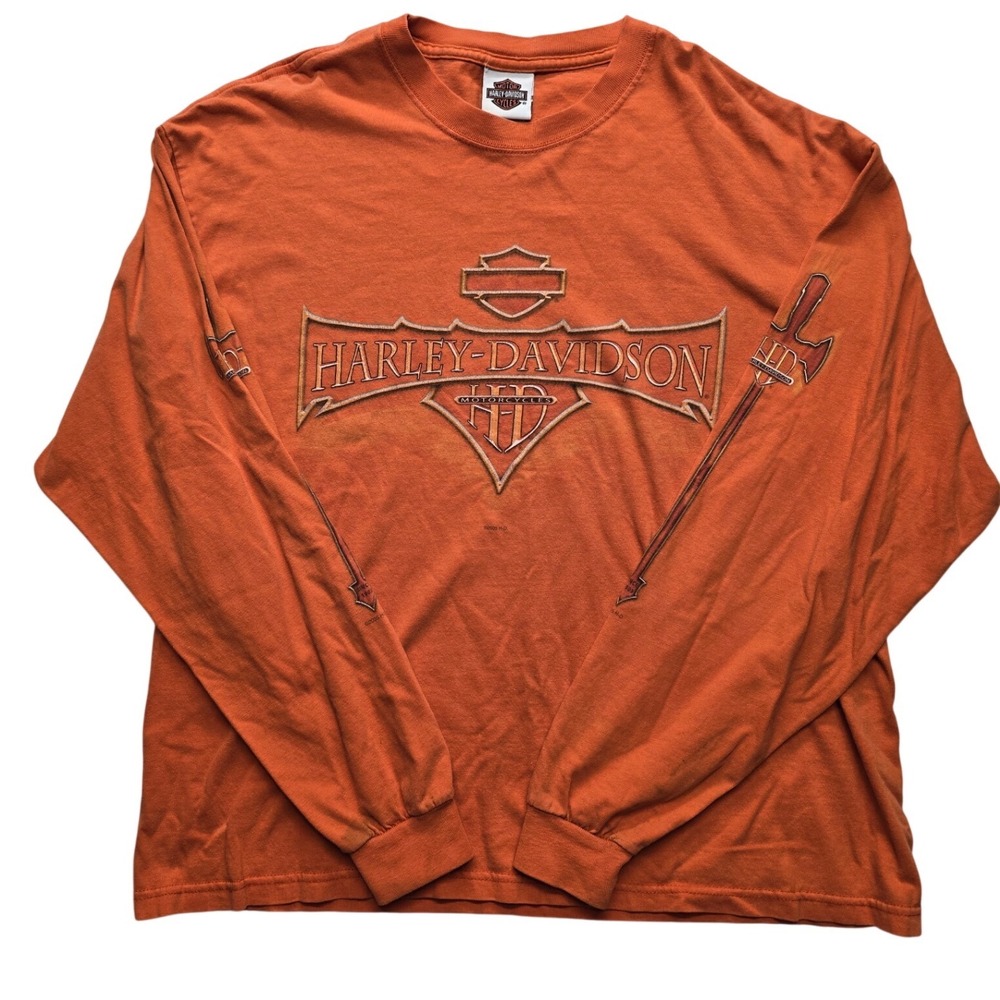 Harley-Davidson Kutter Janesville WI Long Sleeve Graphic T-Shirt Orange Mens XL
